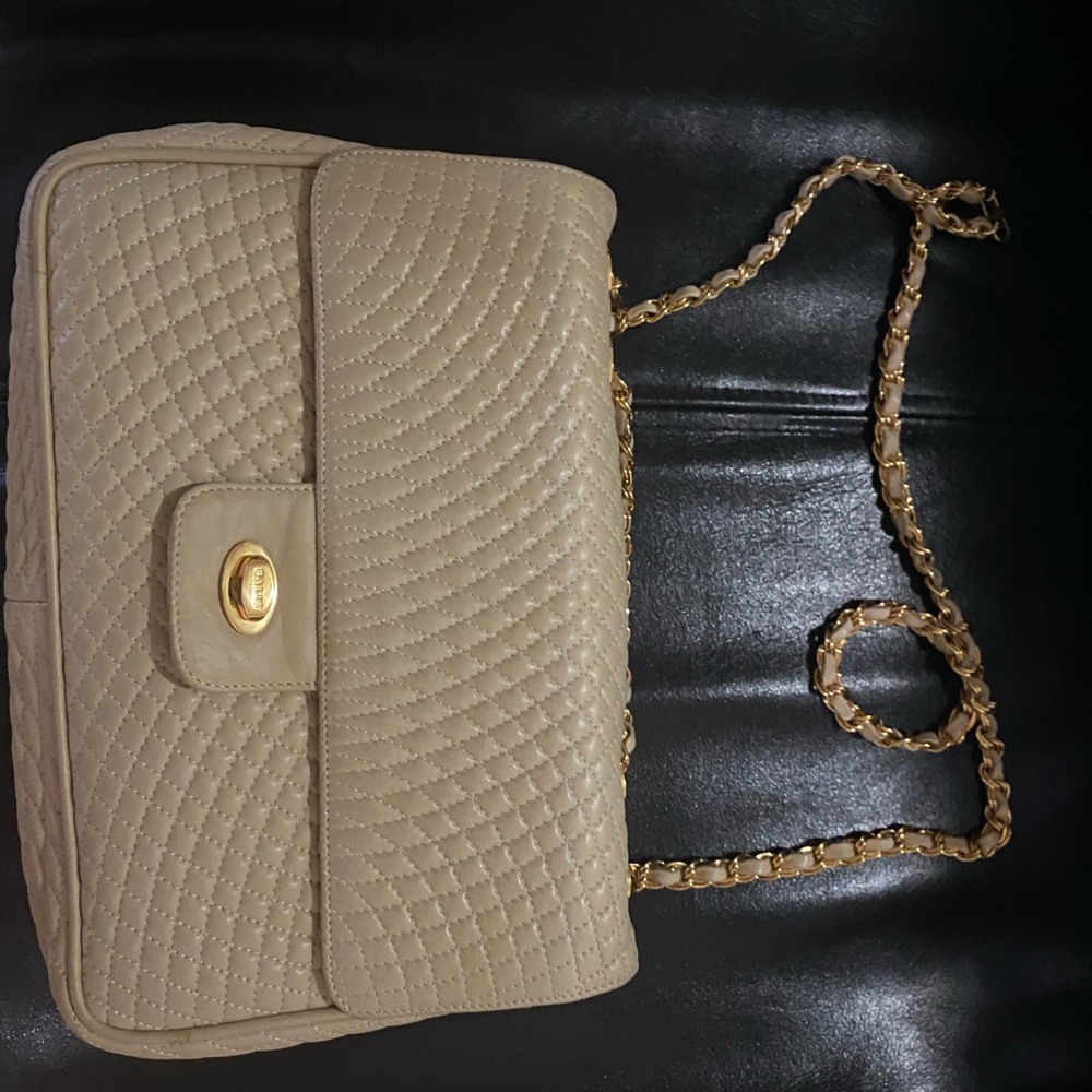 Vintage Bally Cream Quilted Leather Shoulder Bag
